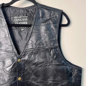 Genuine Navarre Leather Company Vest Men LG Black Italian Stone Design Patchwork